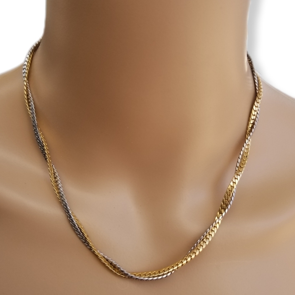 AVON 1978 "INTERWEAVE NECKLACE" GOLD & SILVERTONE CURB CHAINS NECKLACE